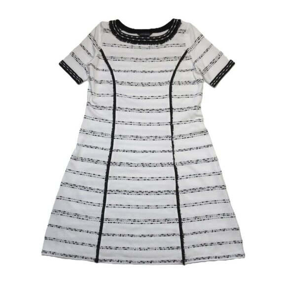 NWT Ming Wang Fringe Trim Soft Knit in Black White Dress M